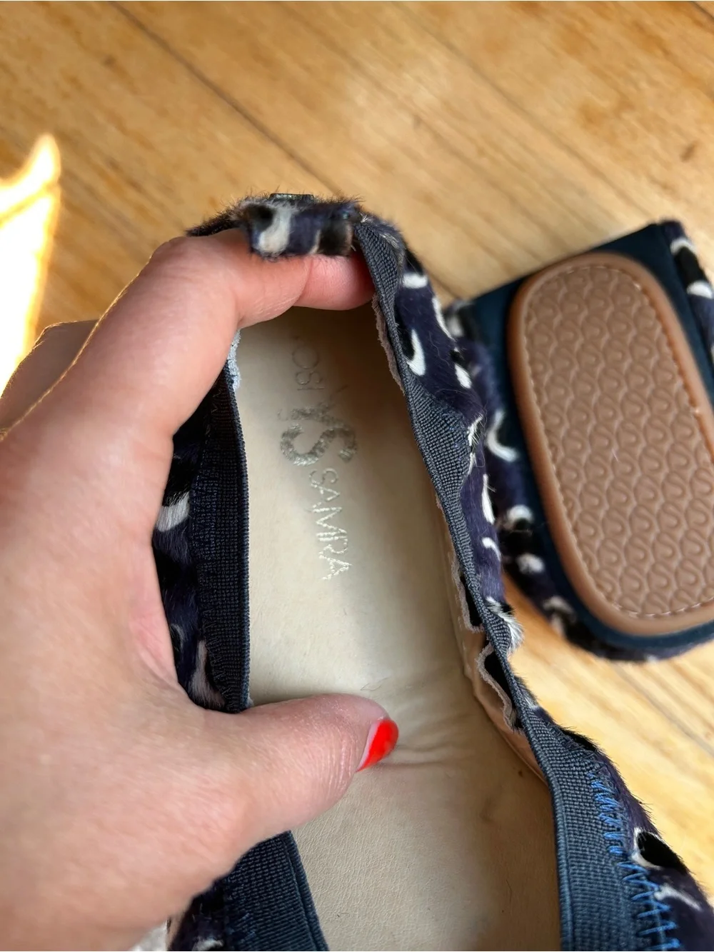 Yosi Samra Blue, Black, and White Leopard-Print Foldable Calf Hair Ballet Flats